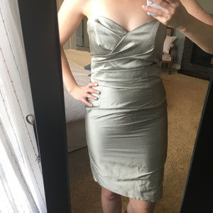 Taupe strapless sweetheart-neck cocktail dress